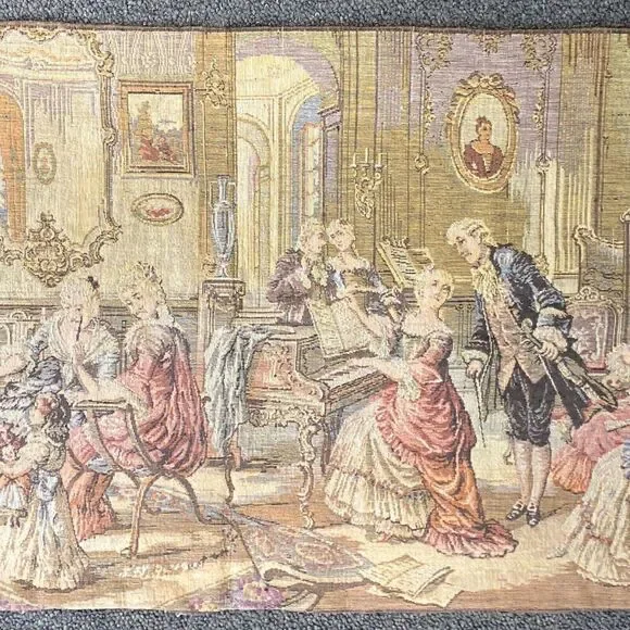 Antique French Woven Tapestry Wall Hanging Victorian Salon Party 34” X 18.5” - Picture 3 of 16